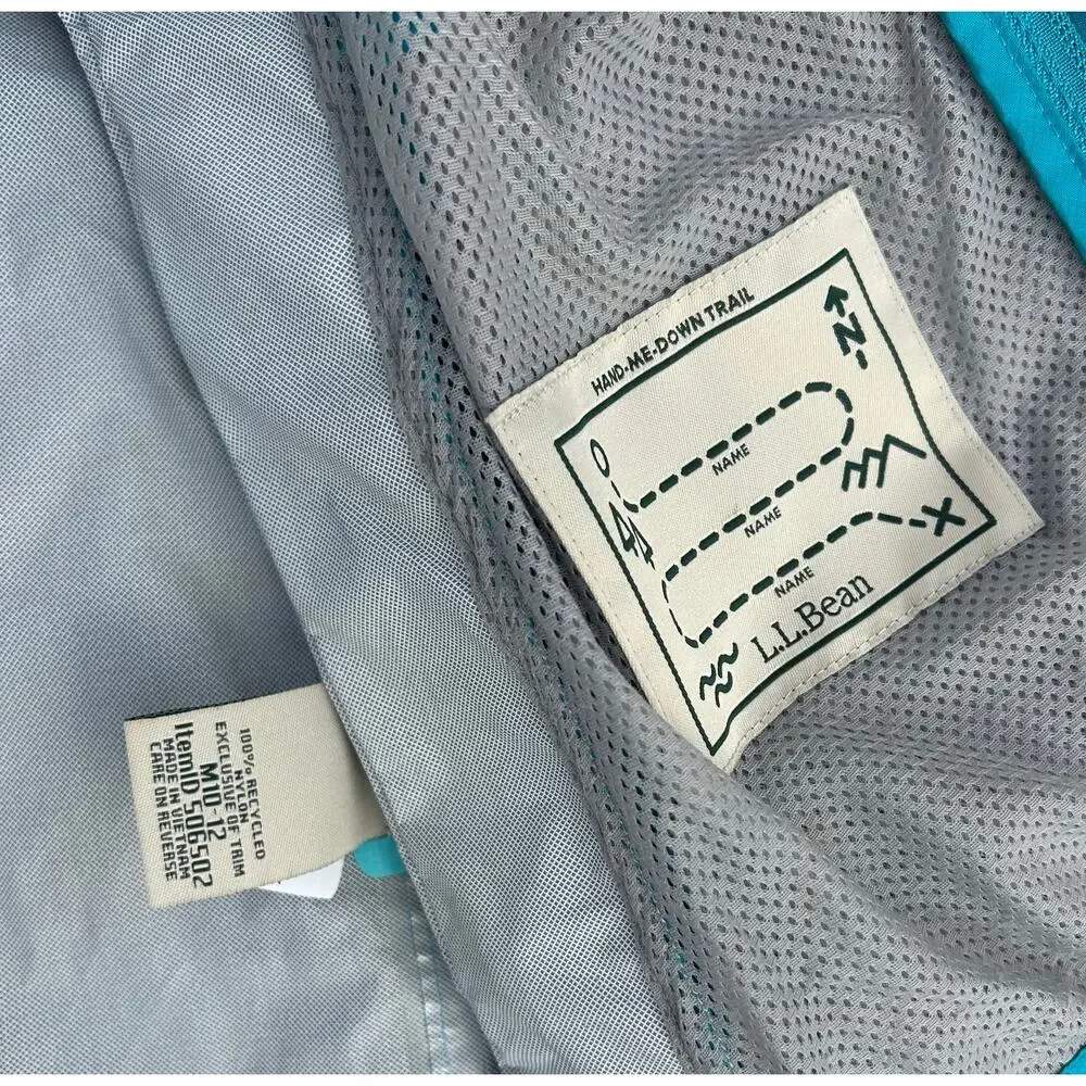 L.L.Bean Kids Rain Jacket Teal Blue Packable Hooded Windbreaker M 10–12 - Picture 3 of 4